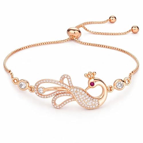 Nilu's Collection Rose Gold & Silver Plated American Diamond Adjustable Peacock Bracelet, Stylish Fashion Jewellery Gift fo Women