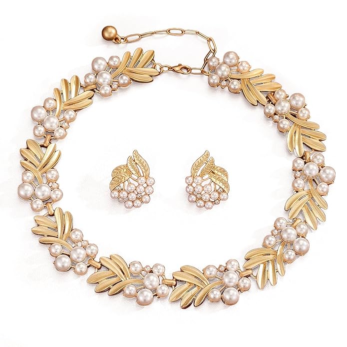 Shining Diva Fashion Pearl Crystal Earrings Necklace Jewellery Set for Women Latest Stylish Design Fancy (17065s)