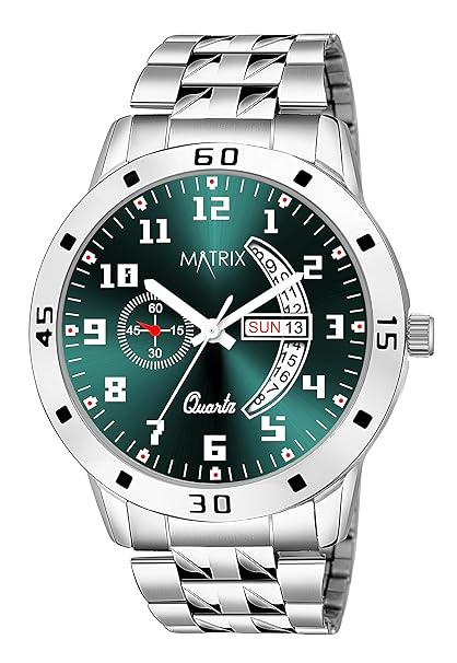 Matrix Blue, Black & Silver Dial, Day & Date Functioning, Stainless Steel Strap Analog Watch for Men & Women