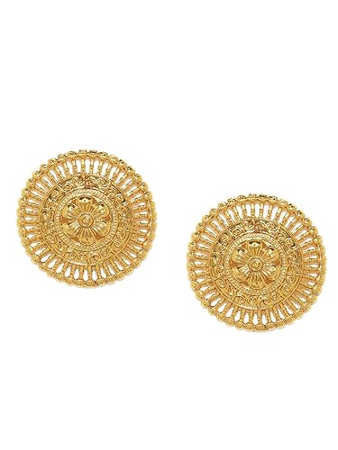 ZAVERI PEARLS Splendid Gold Plated Metal Look Finely Detailed Stud Earring For Women-ZPFK9369
