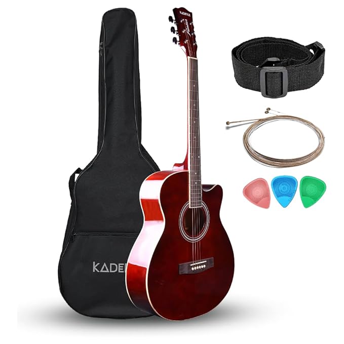 Kadence FNTR-BRN Frontier 40" Acoustic Guitar | Grand Auditorium Cutaway | Comes with Bag, Set Of Strings, Strap, Picks | Includes Learning Course | Glossy Wine Red
