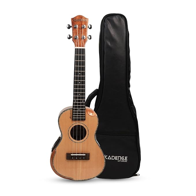 Kadence UKSH101EQ Concert 23" Electro Acoustic Ukulele | Solid Spruce Wood | Built-in 2-Band EQ Preamp | Comes with Bag | Includes Learning Course | Natural
