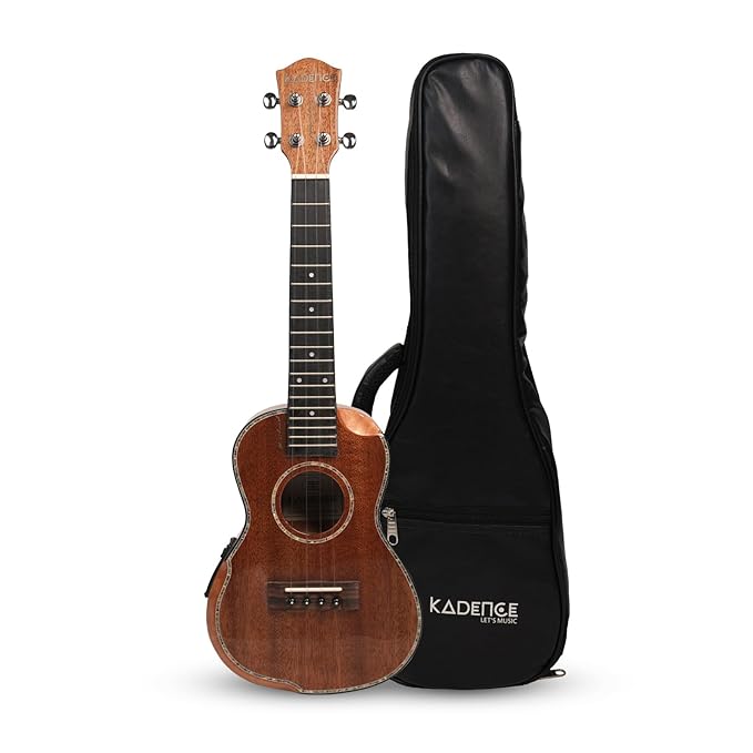 Kadence UKSH103EQ Concert 23" Electro Acoustic Ukulele | Solid Mahogany Wood | Built-in 2-Band EQ Preamp | Comes with Bag | Includes Learning Course | Brown