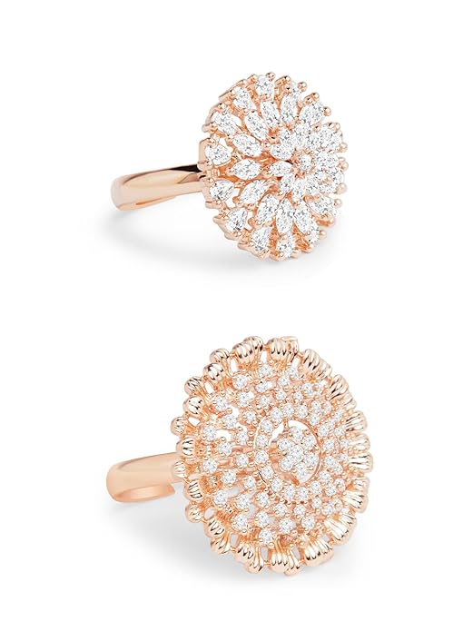 ZAVERI PEARLS Set of 2 Rose Gold Cubic Zirconia Contemporary Adjustable Finger Rings For Women-ZPFK13454