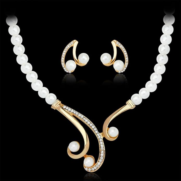 Shining Diva Latest Stylish Design Fancy Pearl Necklace Jewellery Set for Women (15462s)