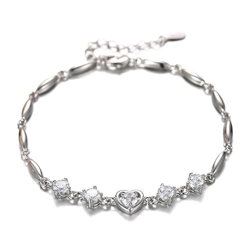 Nilu's Collection Rose Gold And Silver Plated Heart Shape Bracelet For Women (white,Purple)