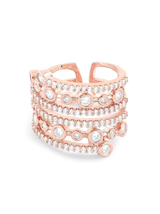 ZAVERI PEARLS Rose Gold Dazzling Cubic Zirconia Party Bling Statement Brass Adjustable Ring For Women-ZPFK15430