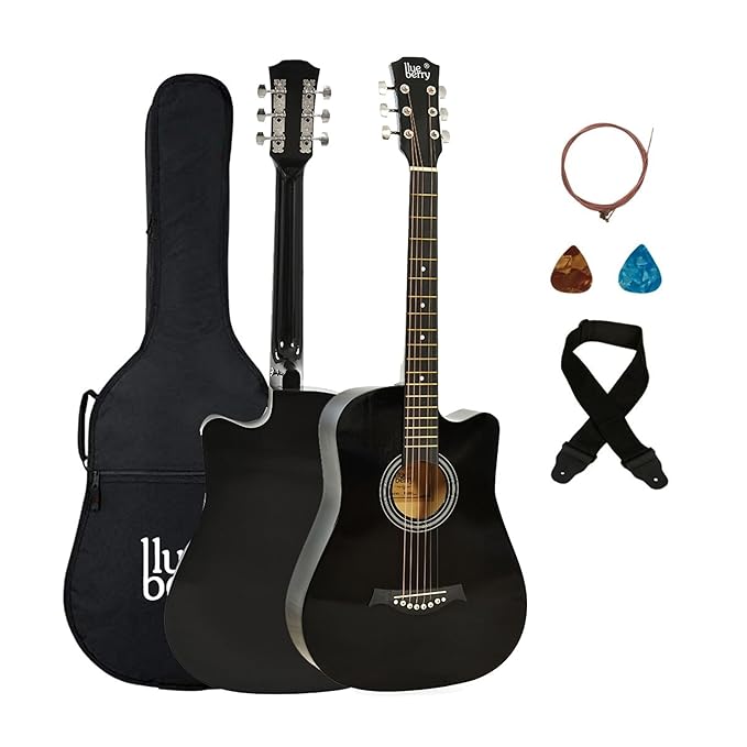 BLUEBERRY B-38C, Acoustic Guitar Kit with Bag, Strap, One Pack Strings And 2 Picks - 38 Inch (Black)