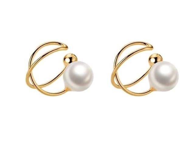 El Regalo Cute Pearl Ear Cuffs Wrap Earrings for Non Pierced Ears- Minimalist Non Piercing Cross Criss Cartilage Clip On Ear Cuffs For Women
