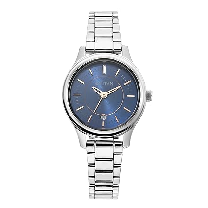 Titan Karishma Quartz Analog with Date Midnight Blue Dial Silver Metal Strap Watch for Women - NT2638SM01