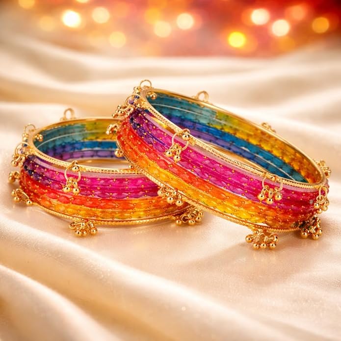 Shining Diva Fashion 16 Pcs Trendy Stylish Glass & Kashmiri Ghungroo Bangles Set for Women & Girls | Latest Traditional Festive Wedding Party Jewellery