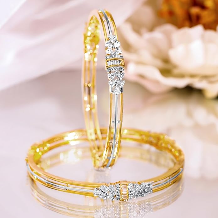 Rubans Set of 2 Bangles Gold Plated American Diamond Zirconia Trendy Jewellery Gift for Women & Girls