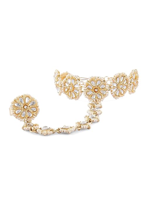 ZAVERI PEARLS Gold Tone Traditional Kundan & Pearls Hand Harness For Women-ZPFK15351