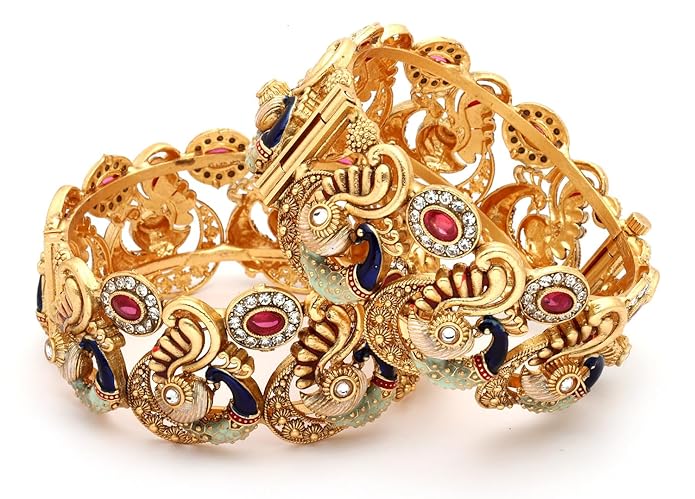 Shining Diva Fashion 18k Gold Plated Peacock Jewellery Bangles for Women | Set of 2 Bangles Set | Latest Stylish Traditional Kada Bangles | Just Like Real Gold Jewellery
