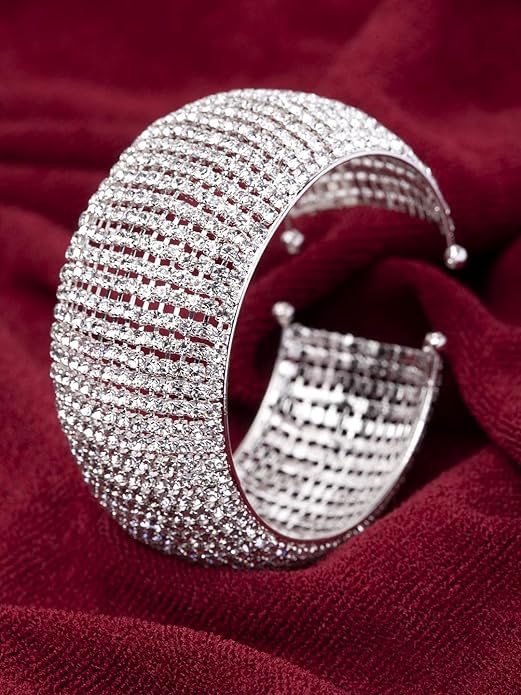 Shining Diva Fashion 18k Rose Gold and Silver Plated Adjustable Crystal Cuff Bracelet for Women and Girls