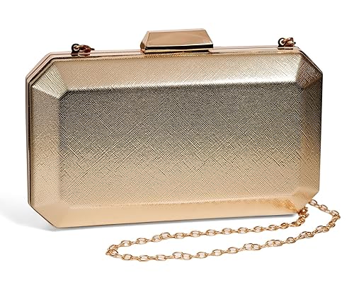 INOVERA (LABEL) Hand Clutch for Women, Girls - Box Design Evening Party Wedding Clutches Purse with Crossbody Shoulder Sling Chain (Gold)