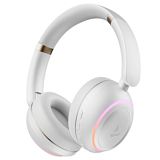 boAt Rockerz 480, RGB LEDs,6 Light Modes, 40mm Drivers,Beast Mode, 60H Battery, ENx Tech, Stream Ad Free Music via App Support, Bluetooth Headphones, Wireless Over Ear Headphone with Mic (White Sabre)