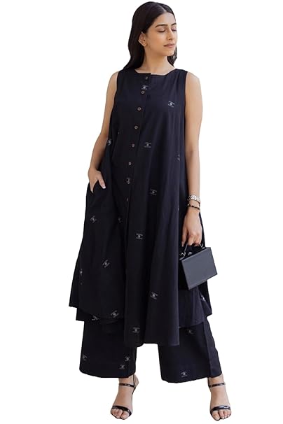 ANNI DESIGNER Women's Cotton Printed Maroon Hand-Print Kurta Set|A-Line Kurta With Palazzo|Co-Ord Set|Ethnic & Stylish Two Piece Dress|Casual & Office Wear Coord Set
