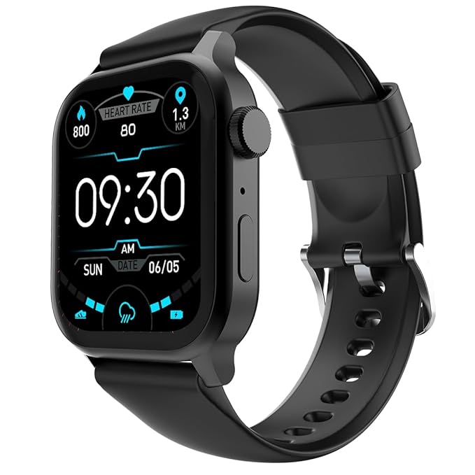 Fire‑Boltt Rise Smart Watch 1.85″ HD Display with Bluetooth Calling, AI Voice Assistant, Rotating Crown,SpO2 & Heart Rate Monitor, 120+ Sports Modes,IP67 Waterproof Smart Watch for Men & Women - Black