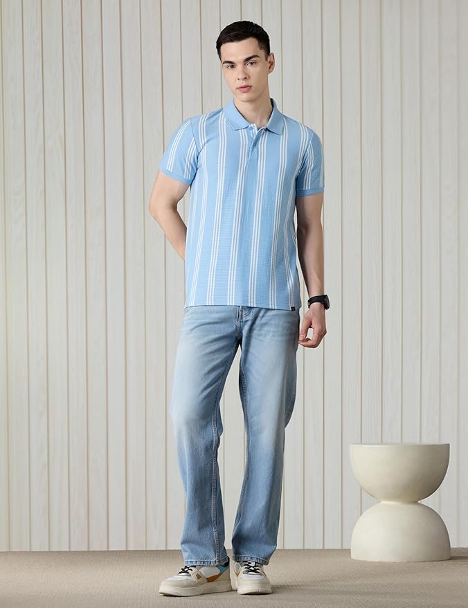 Amazon Brand - Symbol Men Cotton Rich Textured Striper Polo Tshirts | Regular Fit | Half Sleeves - Available in Plus Sizes