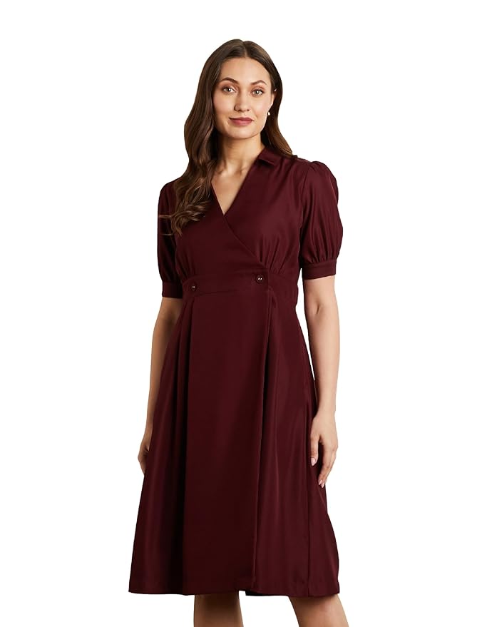 Symbol Premium Women's Fit & Flare Wrap Dress (Midi Length | Stylish | Desk-to-Dinner) (Available in Plus Sizes)
