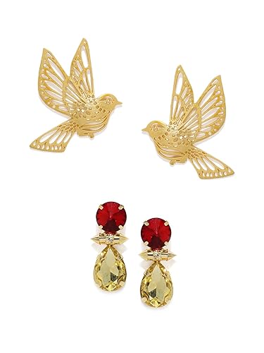 ZAVERI PEARLS Non Precious Metal Red and Golden Stud Earrings for Women (ZPFK9021)