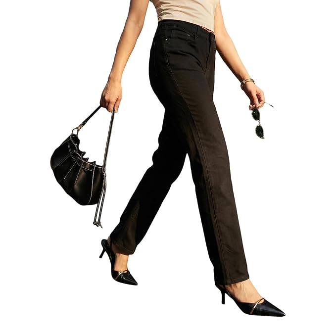 Urbano Fashion Women's High Rise Straight Fit Washed Jeans Non-Stretchable