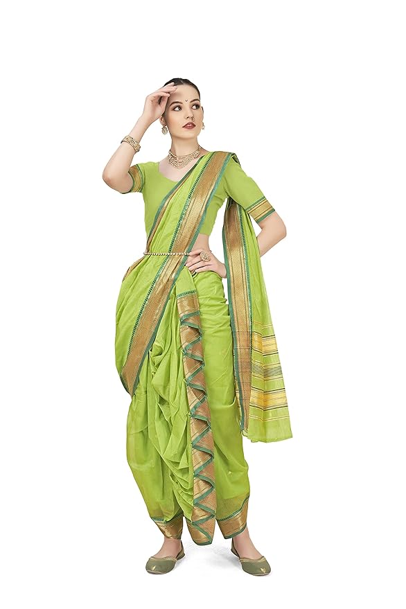 Aradhana Fashion Women's Engrossing Readymade Cotton Nauvari Saree with Blouse Piece