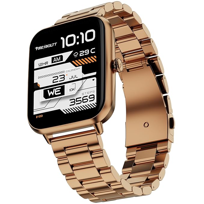 Fire-Boltt Ninja Blaze Smart Watch, Stainless Steel Strap & Steel Body, 1.83” Display Bluetooth Calling Built-in Mic & Speaker, 120+ Sports Modes, Smartwatch for Man and Woman Imperial Gold