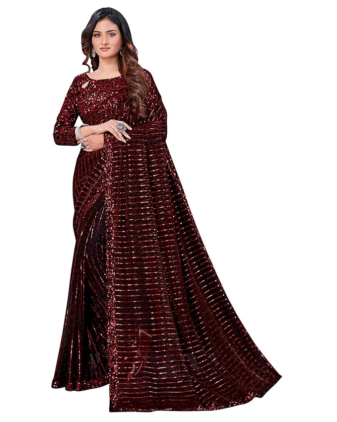Amazon Brand - Anarva Women's Super Net Ready To Wear Saree With Unstitch Blouse Piece | one min saree ready to wear | special occasion gifts | wife birthday gifts special surprise