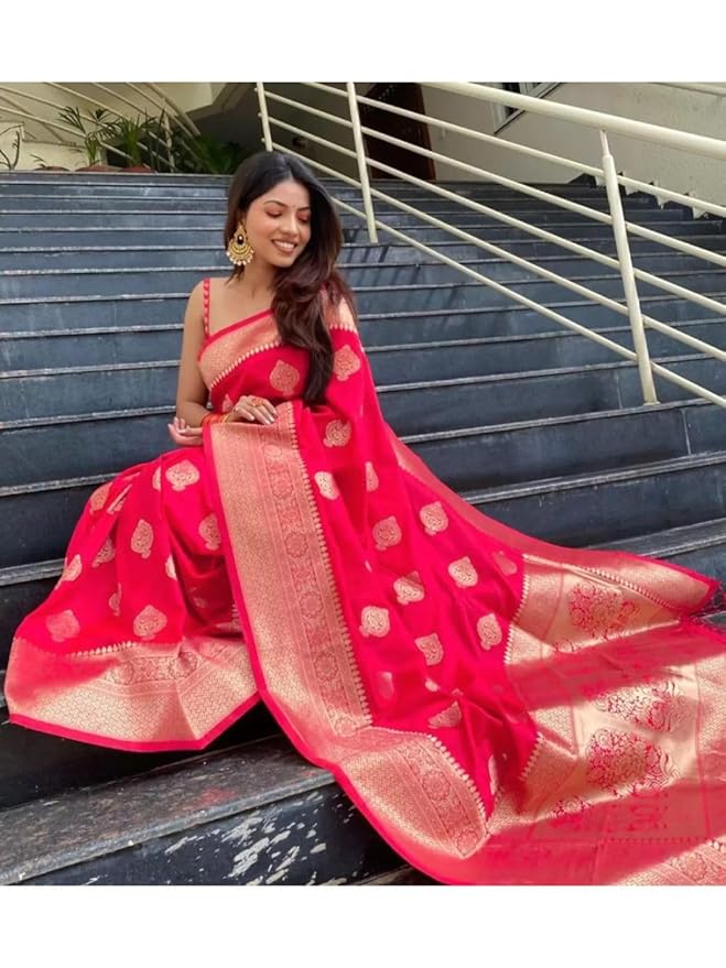Shasmi Women's Banarasi Saree Pure Kanjivaram Silk Saree Soft new ladies 2026 Design Wear Pattu Sarees Latest Cotton Party Sari collections With Blouse Piece for Wedding sadi (PARI 122)