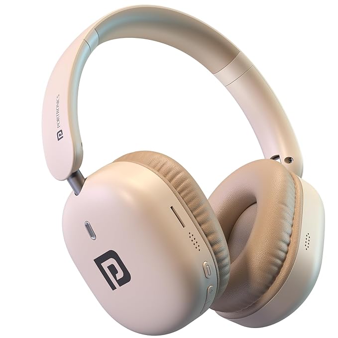 Portronics Muffs M6 Over Ear Wireless Bluetooth Headphone with Upto 40 Hours Playtime, Dual Pairing, 40mm Driver, HD Mic, Bluetooth 5.4V, Foldable Design, Type C Fast Charging (Biege)