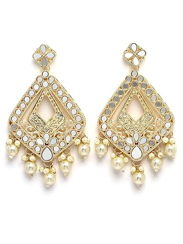 Karatcart Red Stone Studded Gold Plated Drop Earrings for Women