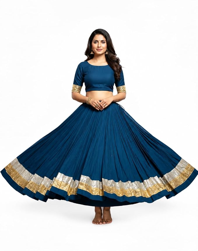 Women's Magenta Embroidered Crop Top & Flared Lehenga Skirt Set for Festive