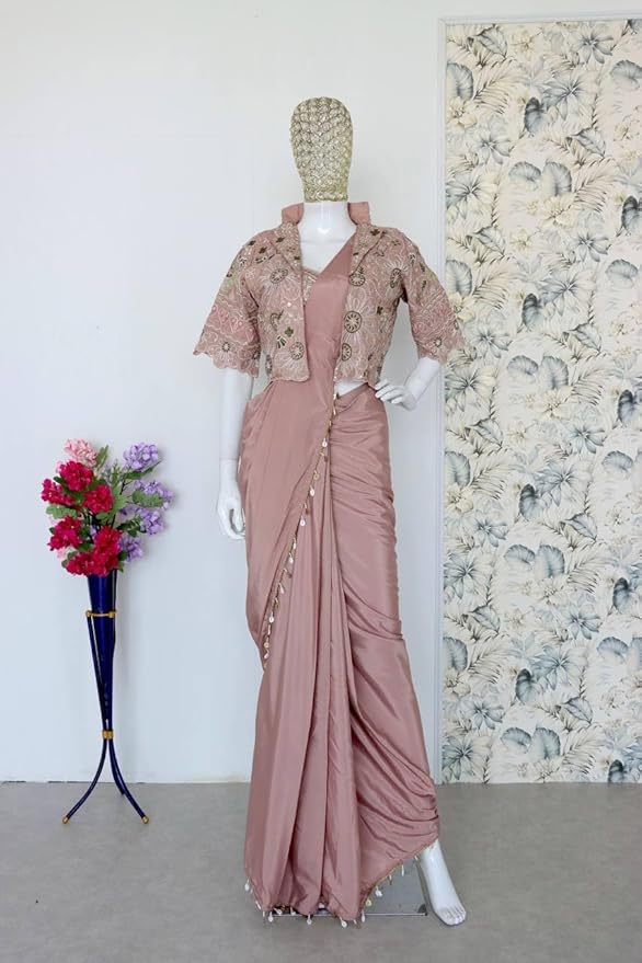 Lehenga Choli Indo-Western Draped Set For Womens And Girls Trending Embroidery Sequins work ready to wear saree with full koti Wedding Piech
