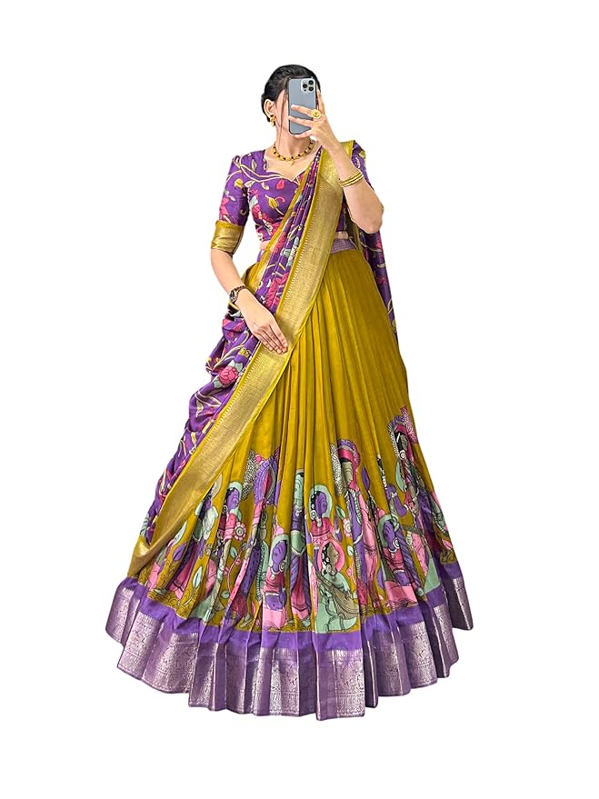 Women's Trending Designeer Tussar Silk Lehenga Choli Print with Foil Work With Unstitched Blouse Patola Print Adorned with Foil Work For Navrati || Wedding