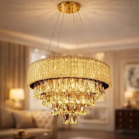 One94Store AuroraLux Crystal Ring Chandelier Ceiling Light 500MM | Tricolor LED (Warm White, Cool White, Neutral) | Switch Control Jhumar for Living Room, Bedroom, Hall & Dining Area