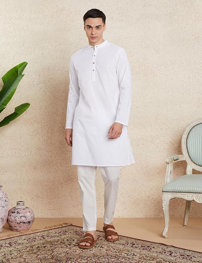 Amazon Brand - Symbol Men's 100% Cotton Solid Long Length Casual Kurta - Regular Fit (Available in Plus Sizes)