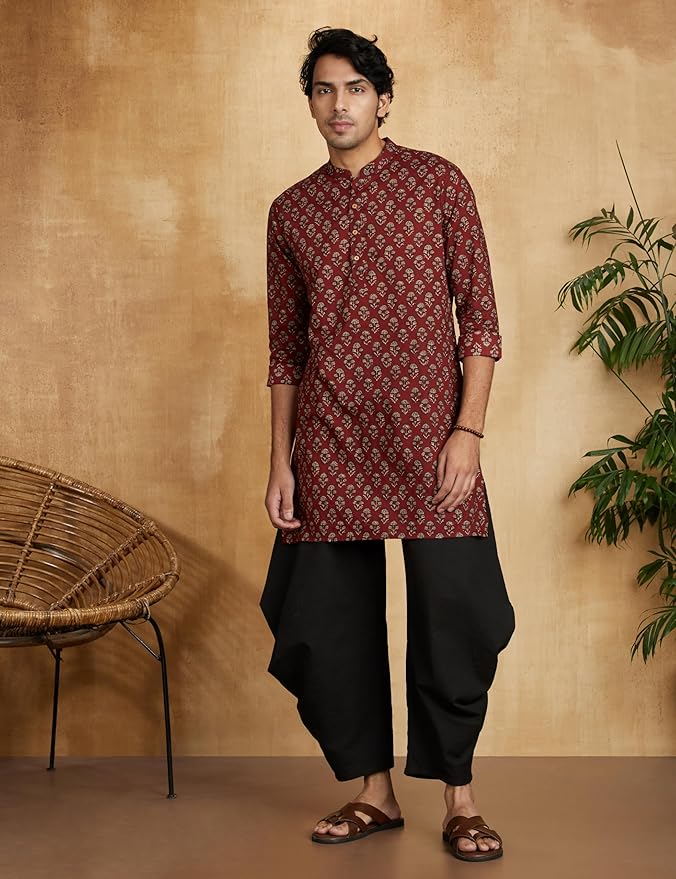 Amazon Brand - Symbol Men's 100% Cotton Everyday Mid Length Casual Kurta - Regular Fit (Available in Plus Sizes)