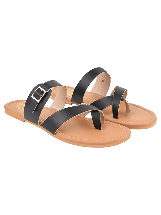 Shoetopia Stylish Side Buckle Detailed Black Flats for Women & Girls /UK4
