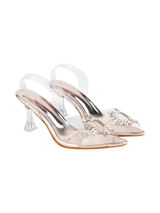 Shoetopia Women's Mesh Heeled Sandal (8 Uk) /Silver