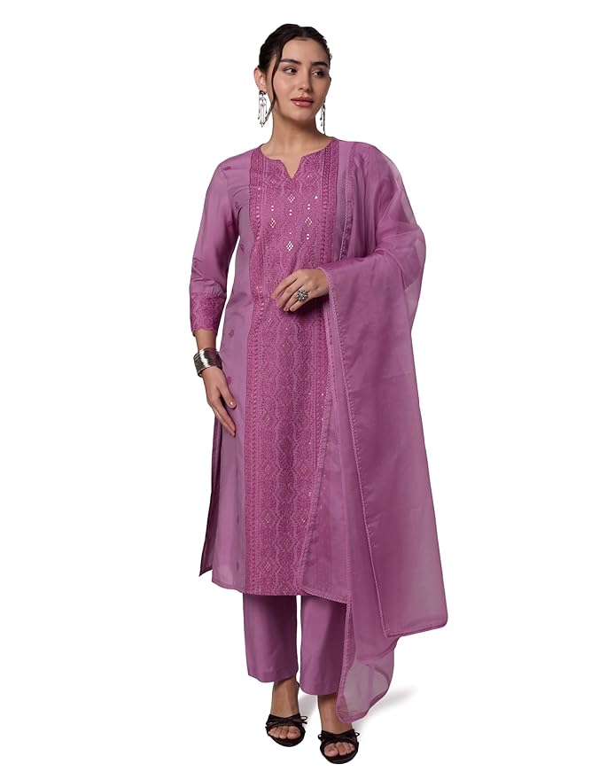 Amazon Brand - Myx Women Embroidered Kurta Set with Duppatta (Available in Plus Sizes)