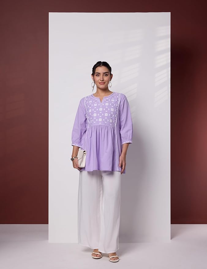 Amazon Brand - Myx Women's Pure Cotton Embroidered Short Kurti | Tunic | Short Kurta (Available in Plus Sizes)