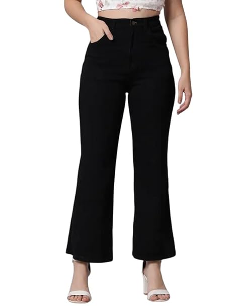 KOTTY Women's Solid|Fit and Flared Fitting|Ankle Leg Style|High Rise|Stechable|Casual Jeans
