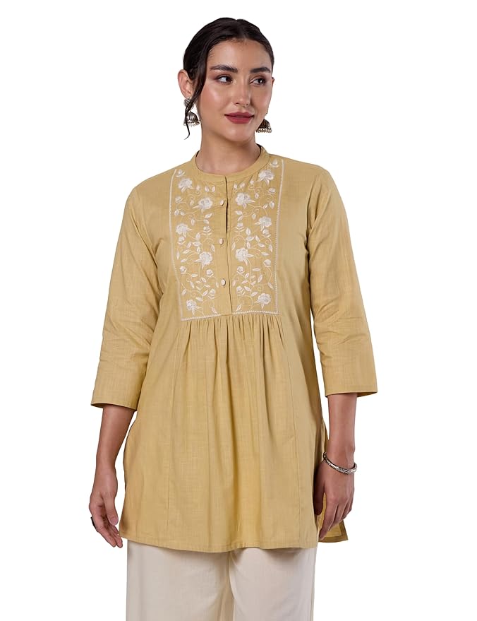 Amazon Brand - Myx Women Pure Cotton Embroidered Short Kurti | Tunic | Short Kurta (Available in Plus Sizes)