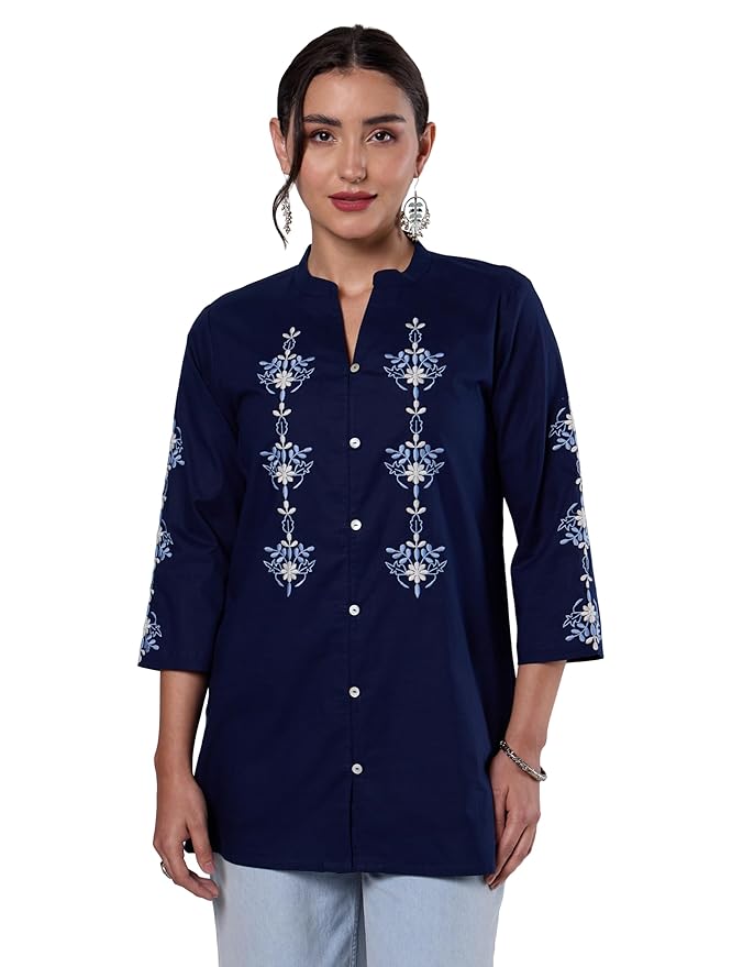 Amazon Brand - Myx Women's Pure Cotton Embroidered Short Kurti | Tunic | Short Kurta (Available in Plus Sizes)