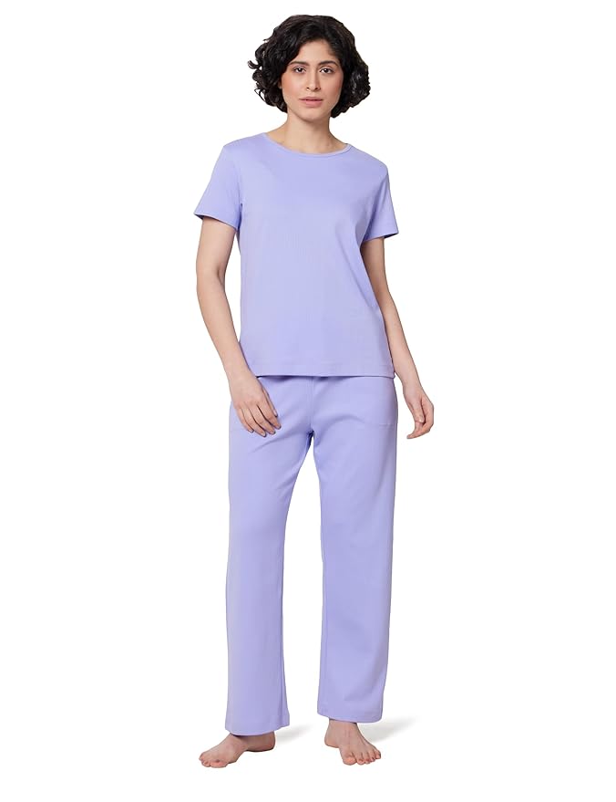 Symbol Premium Women's Cotton Rib T-Shirt and Pajama Night Suit | Two Piece Set | Regular Fit (Available in Plus Sizes)