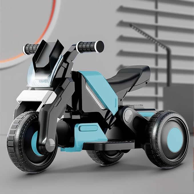 StarAndDaisy Electric Ride-On Bike for Kids, Toddlers & Baby – 3 Wheel Rechargeable 6V Motorcycle with LED Lights, Bluetooth, USB, Foot Acceleration and Comfortable Seat (Blue)