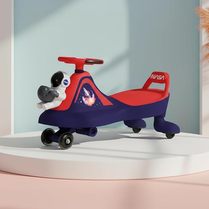StarAndDaisy Baby Swing/Magic Car for Kids Toys for 2-5 Years boy & Girl with Backrest seat & Storage, 360° Swivel Steering Twister Ride-on/Wiggle car Toy (Red-Blue)
