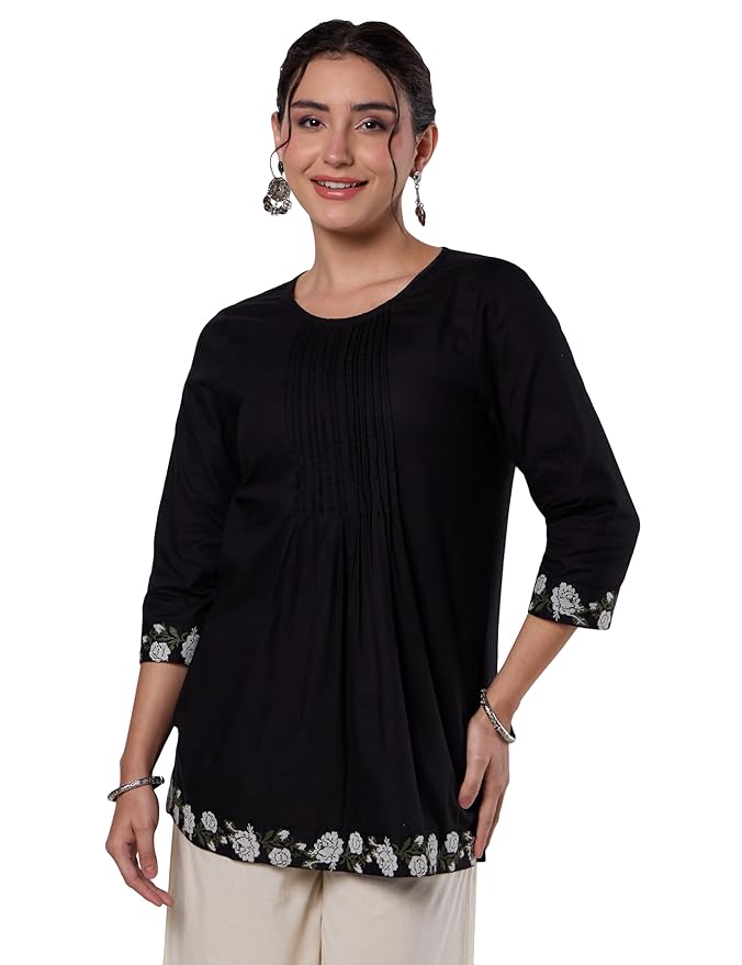Amazon Brand - Myx Women's Pure Cotton Embroidered Short Kurti | Tunic | Short Kurta (Available in Plus Sizes)